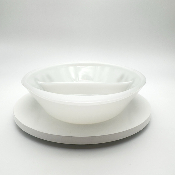 Glasbake Divided Casserole Serving Dish Green Daisy Milk Glass Vintage 1 qt - Picture 2 of 8